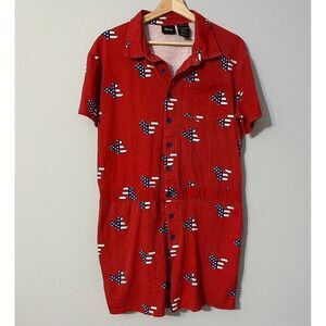Disney Mickey Mouse Jumpsuit Romper Americana Flag Red Womens M